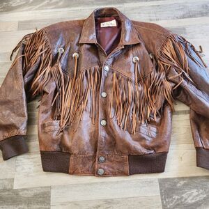 Vintage M Julian Sz 40 Western Fringe Leather Jacket Star Concho Indian Snaps